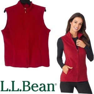 L.L. BEAN Women’s XL Red Polortec Sherpa Fleece Zip Up Sleeveless Jacket Pockets
